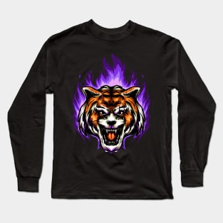 Angry Tiger Head With Blue Flames Long Sleeve T-Shirt